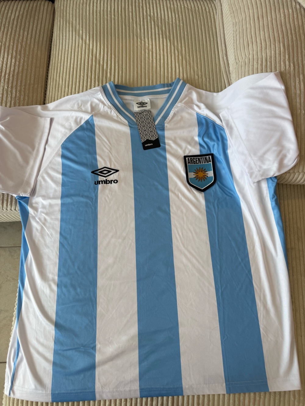 Umbro Argentina Sky Blue & White Striped Soccer Jersey (037)